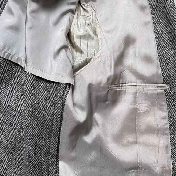 VTG 80s Wool Herringbone Tweed Single Breasted 2 Button Sportscoat Gray Men’s 44 - Picture 5 of 13